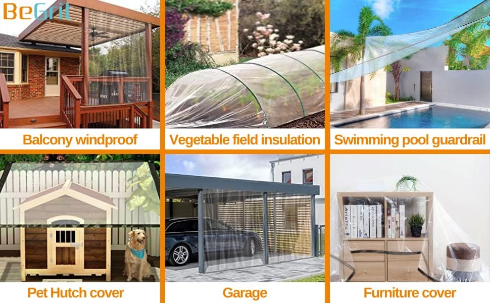 BeGrit Waterproof Clear Tarpaulin 2M X 3M Heavy Duty Transparent Tarpaulin Rainproof Reinforced Clear Tarp Cover with Eyelets for Garden Outdoor Camping Balcony Chicken Run Hutch Roof Cover