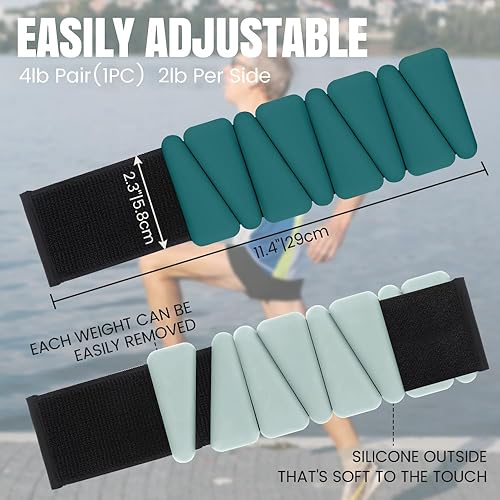 Miniatura 7 de Inspack Paquete de 2 pesas ajustables para muñeca y tobillo para mujeres y hombres, par de 24 libras (12 libra cada uno), correas de tobillo de