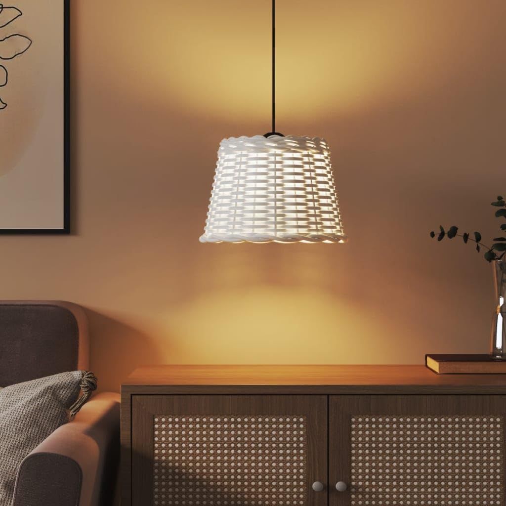Paralume bianco, diametro 30 x 20 cm, in vimini, paralume di ricambio per attacco E27, lampada decorativa per soggiorno e camera da letto
