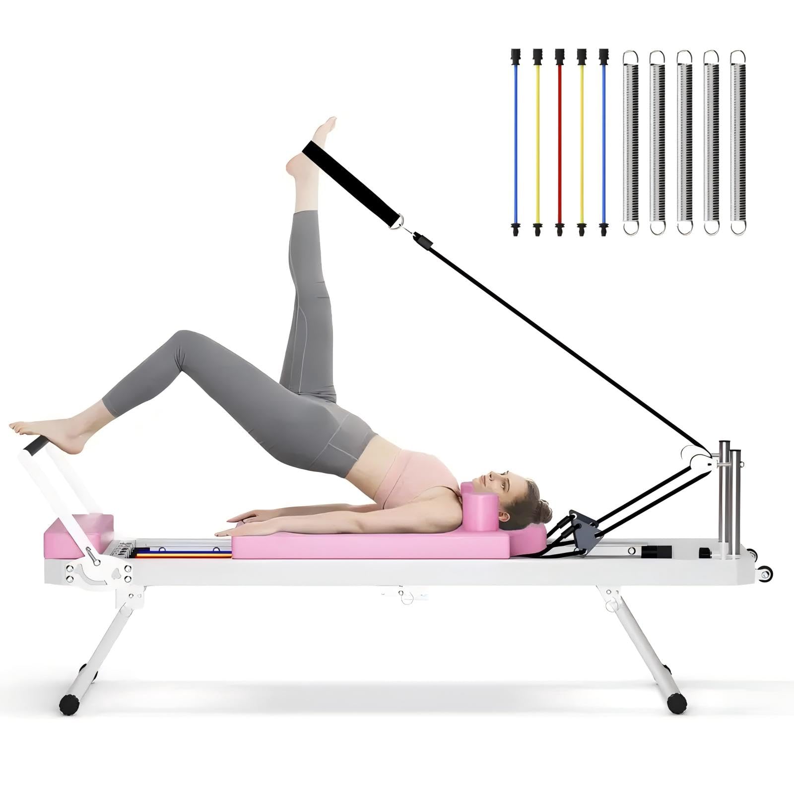 SogesPowerPilates Reformer Machine for Home Gym Workout, Foldable Pilates Equipment with High Strength Alloy Springs for Beginners, Up to 400lbs