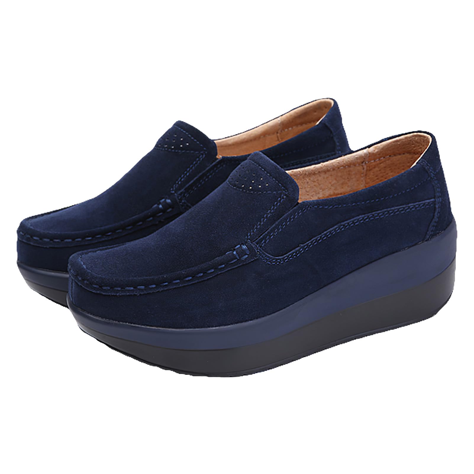 rismart Mujeres Piel de Ante Zapatillas de Cuña Zapatos de Plataforma Slip on Mocasines