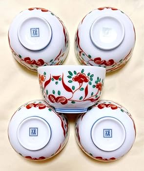 Amazon.co.jp: 和食器 たち吉橘吉 赤絵花柄 湯呑5客 茶器