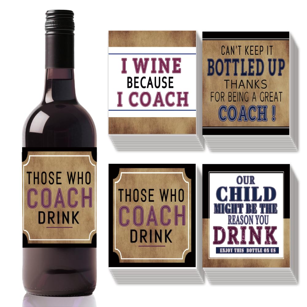 SUPERDANT 40PCS Coaches Appreciation Wine Bottle Champagne Labels Grateful Gift Wine Champagne Labels for Bottles Retro Style Wines Label Covers Bottle Stickers for Party Decor Gift