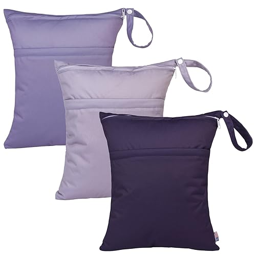 Miniatura 202 de ALVABABY 2 bolsas de pañales de tela para ropa húmeda, reutilizables con dos bolsillos con cremallera, para viajes, playa, piscina, guardería, 01