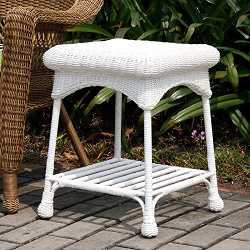 Amazon.com : Wicker Lane Outdoor White Wicker Patio Furniture End Table ...