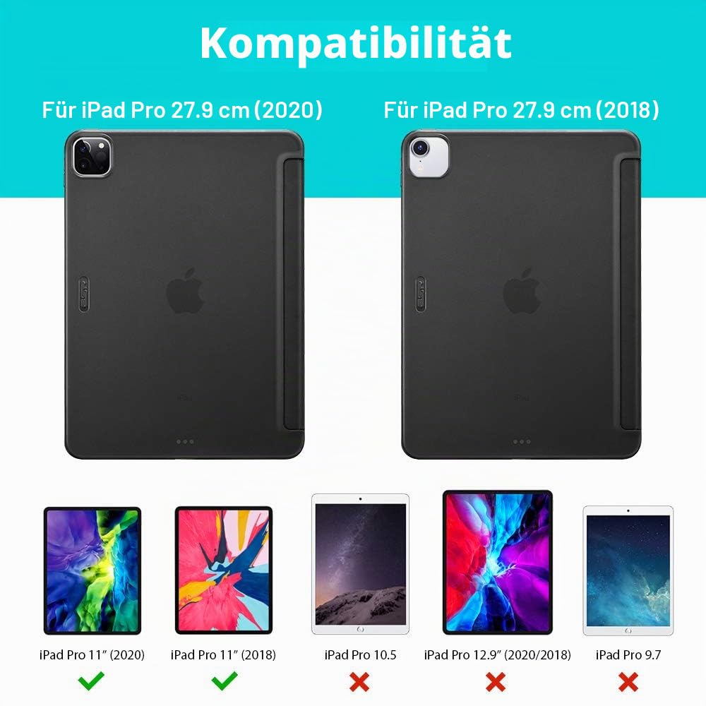 ESR Hülle kompatibel mit iPad Pro 11” 2020, Rebound Slim Smart Case mit Auto Schlaf-/Wachfunktion [Ansichts-/Tippstandmodus] [Flexible TPU Rückseite mit gummierter Vorderseite] - Schwarz