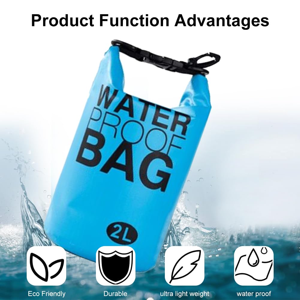 Wasserdichter Rucksack Dry Bag, Wasserdichte Tasche, Wasserdichter Packsack Mit Schultergurt, Wasserdichte Tasche im Freien, für Reisen Bootfahren Schwimmen Wandern, Wasserdichter Packsack, 2L