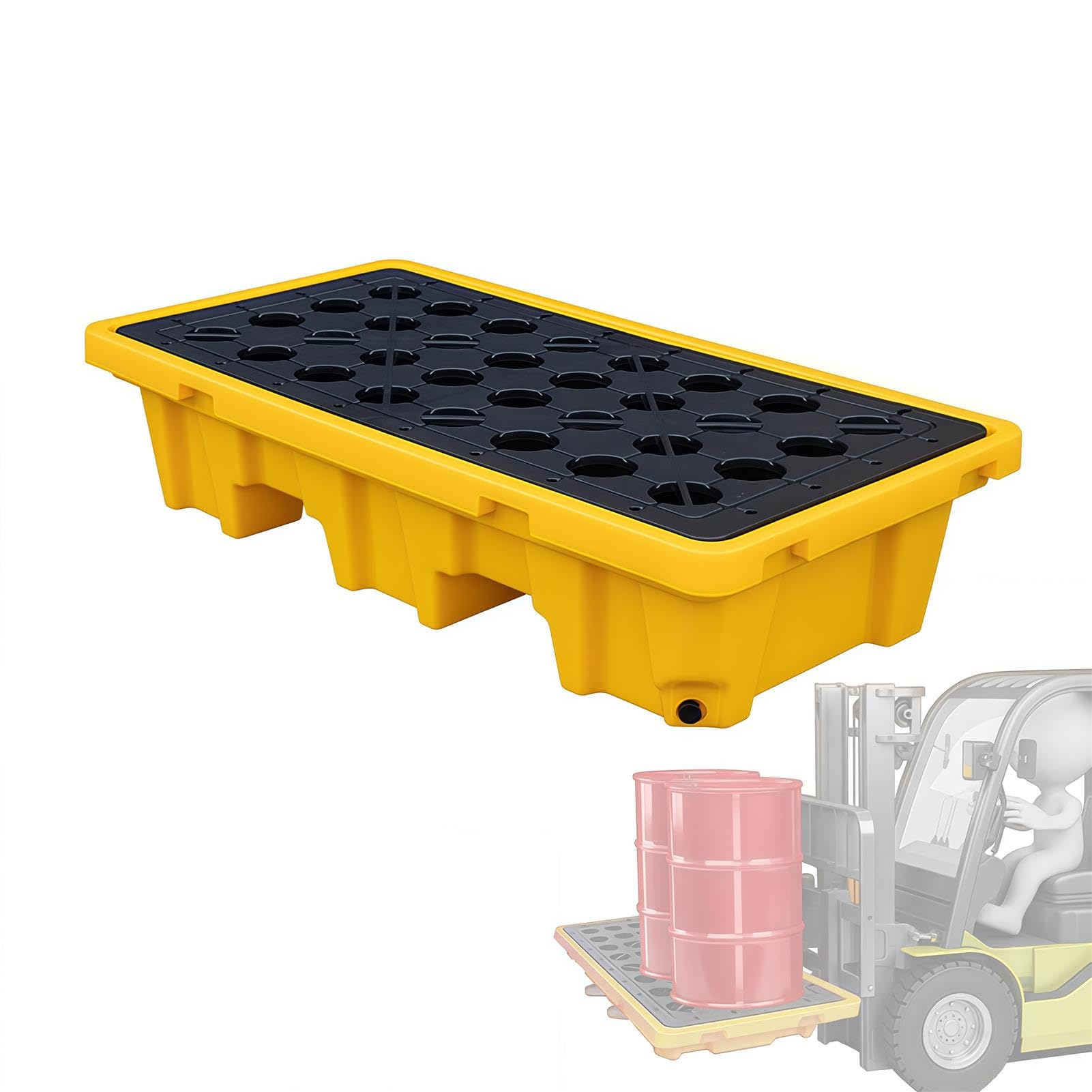 Pallet di contenimento delle fuoriuscite con uscita di scarico, design modulare a prova di perdite per fusti di olio e secchi di vernice di grande capacità