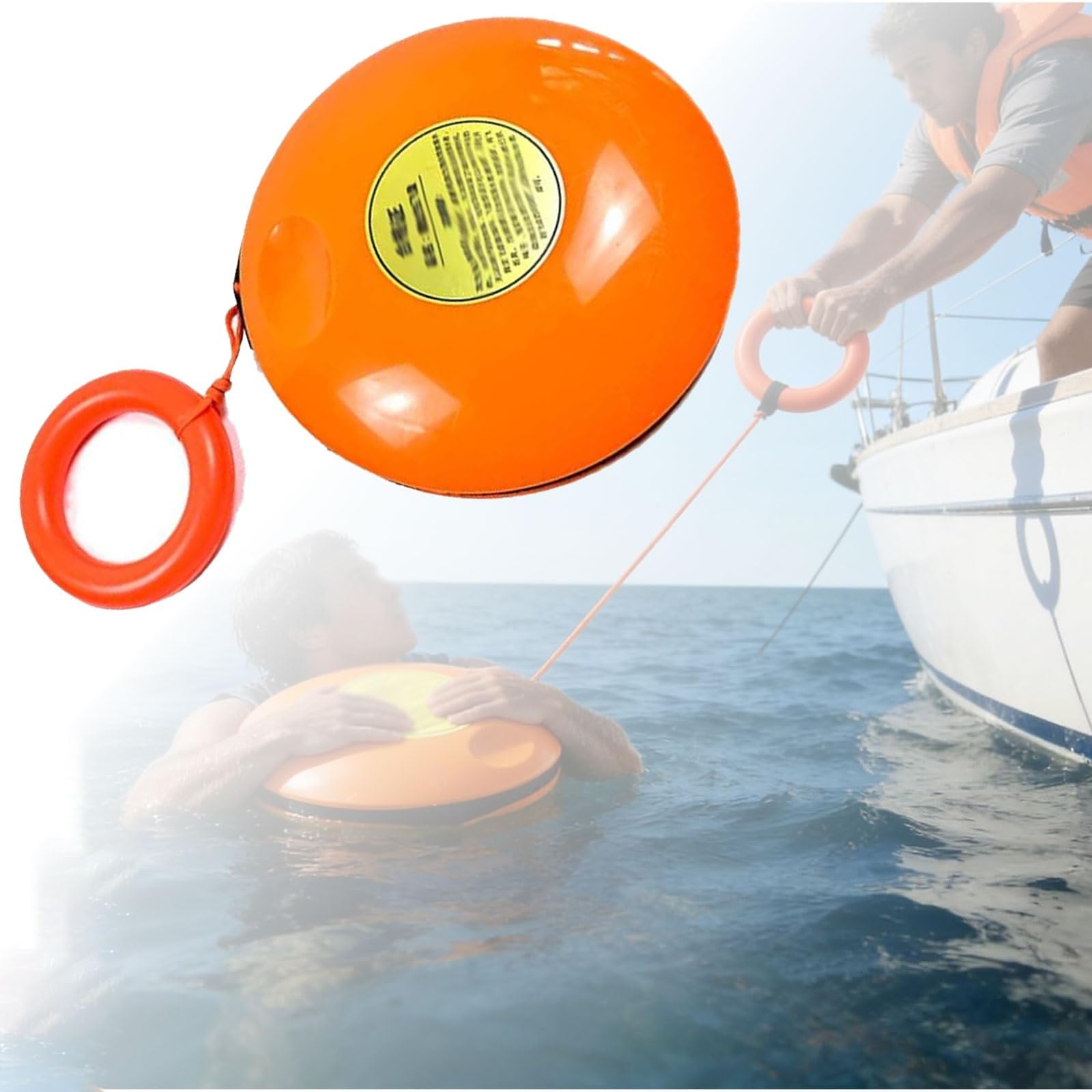 Dysk do ratownictwa tonącego, profesjonalne rzucanie frisbee do ratownictwa wodnego o długości 40 m/131 stóp i linie o średnicy 0,15 cala, morskie urządzenie ratujące życie do rzucania ręką