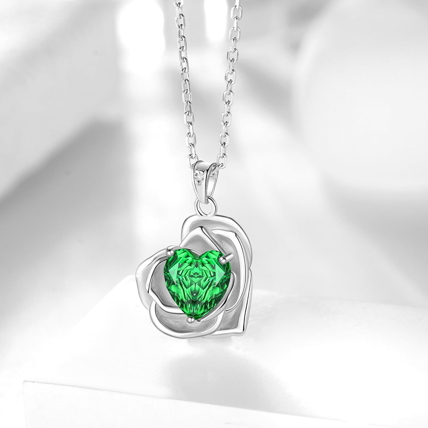 Aurora Tears Birthstone Rose Heart Pendant Necklace - 925 Sterling Silver Rose Cut Cubic Zirconia Love Necklace Anniversary Birthday Jewelry Gift for Women Wife Mom Daughter - Image 3