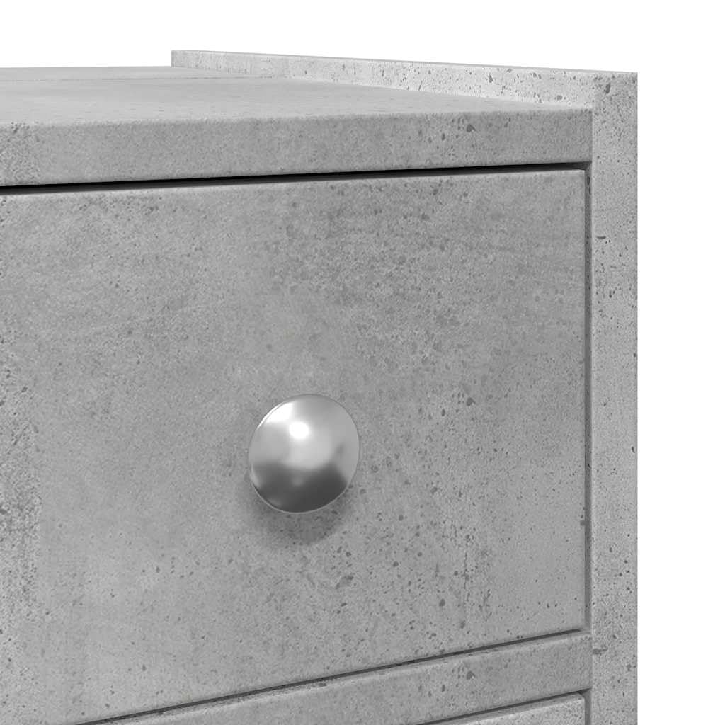 Mueble de baño estrecho con ruedas, color gris hormigón, cajones de madera, espacio de almacenamiento estrecho