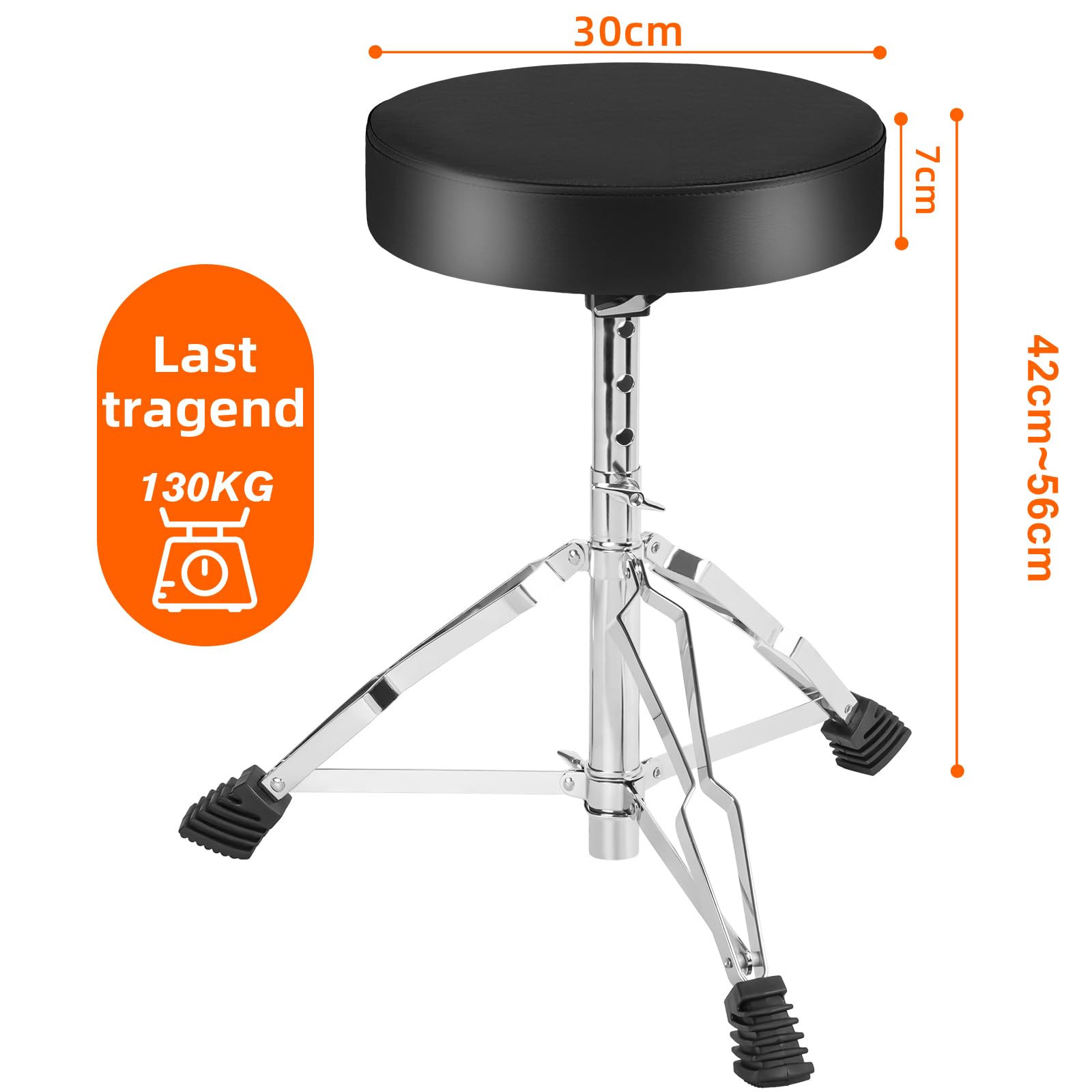 AKOZLIN Drumhocker mit gepolstertem Sitz, höhenverstellbar 38-55 cm | Runde Sitzfläche, Robustes Dreibeingestell, Rutschfeste Gummifüße, Klappbar, Für Schlagzeuger, Percussionisten und Keyboarder
