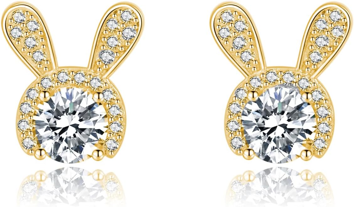 SLUYNZ 925 Sterling Silver Easter Rabbit Studs Earrings for Women Teens CZ Rabbit Bunny Earrings Studs