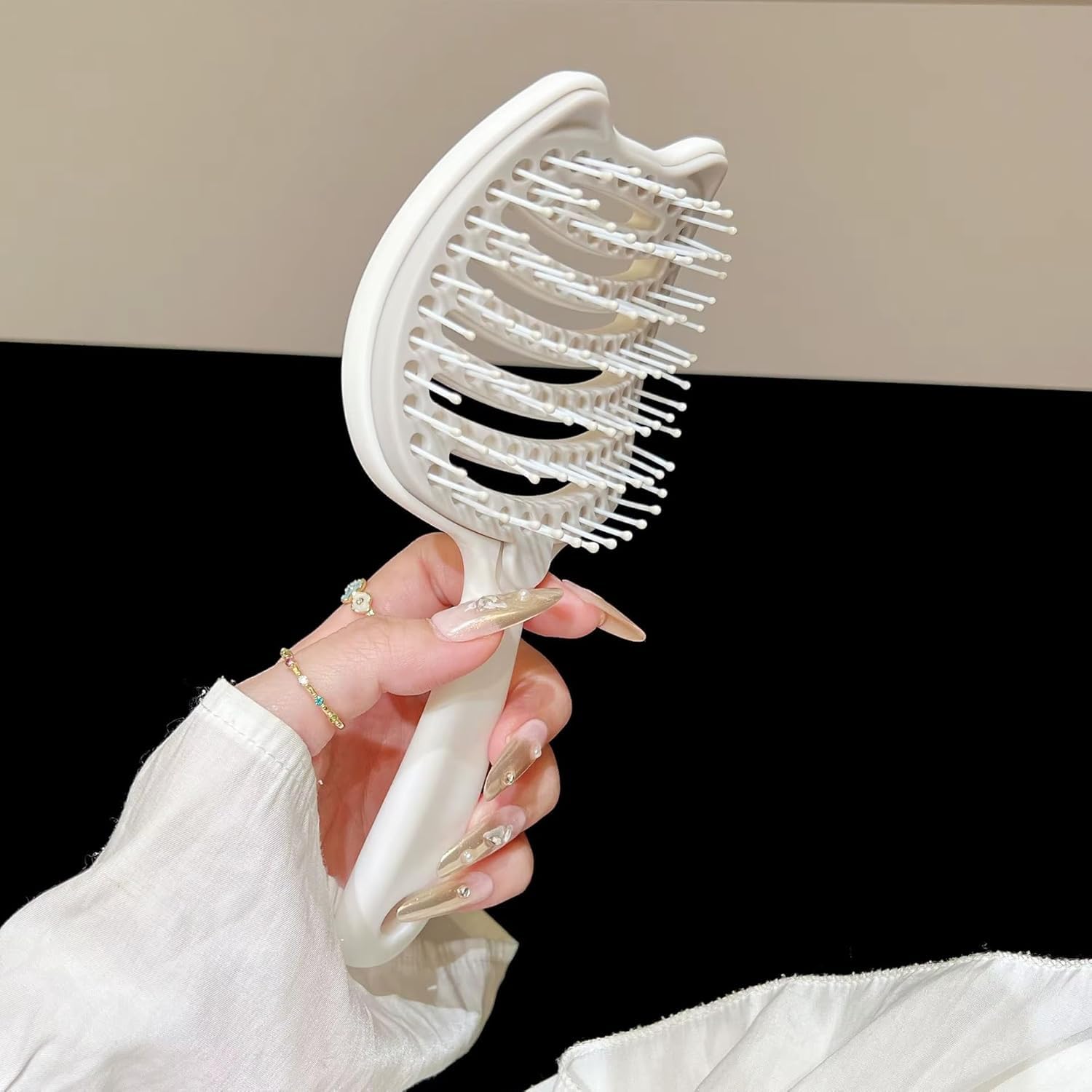 Detangling Hair Brush with Removable Base for Easy Cleaning, Anti-Static Paddle Brush for Thick, Curly & Wet Hair, Scalp Massage Bristles, Professional Salon Quality (White)-image-3