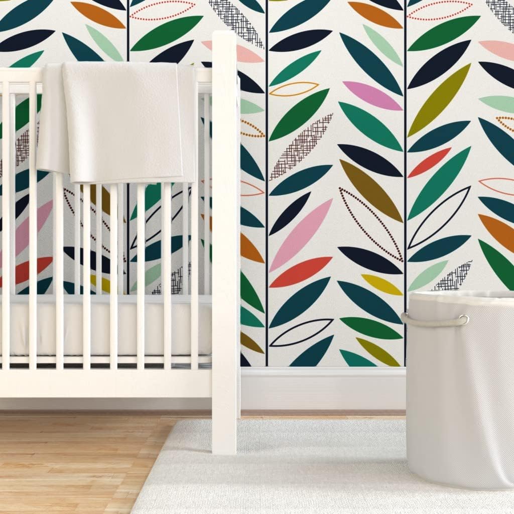 Spoonflower Peel & Stick Wallpaper 3ft x 2ft - Climbing Vines Palm Springs Greenery Mid Century Custom Removable Wallpaper