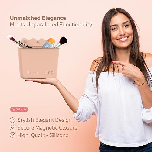 Miniatura 2 de SILKLE Bolsa de maquillaje de silicona, organizador de maquillaje versátil con imanes y diseño ondulado, bolsa de aseo de viaje y soporte para