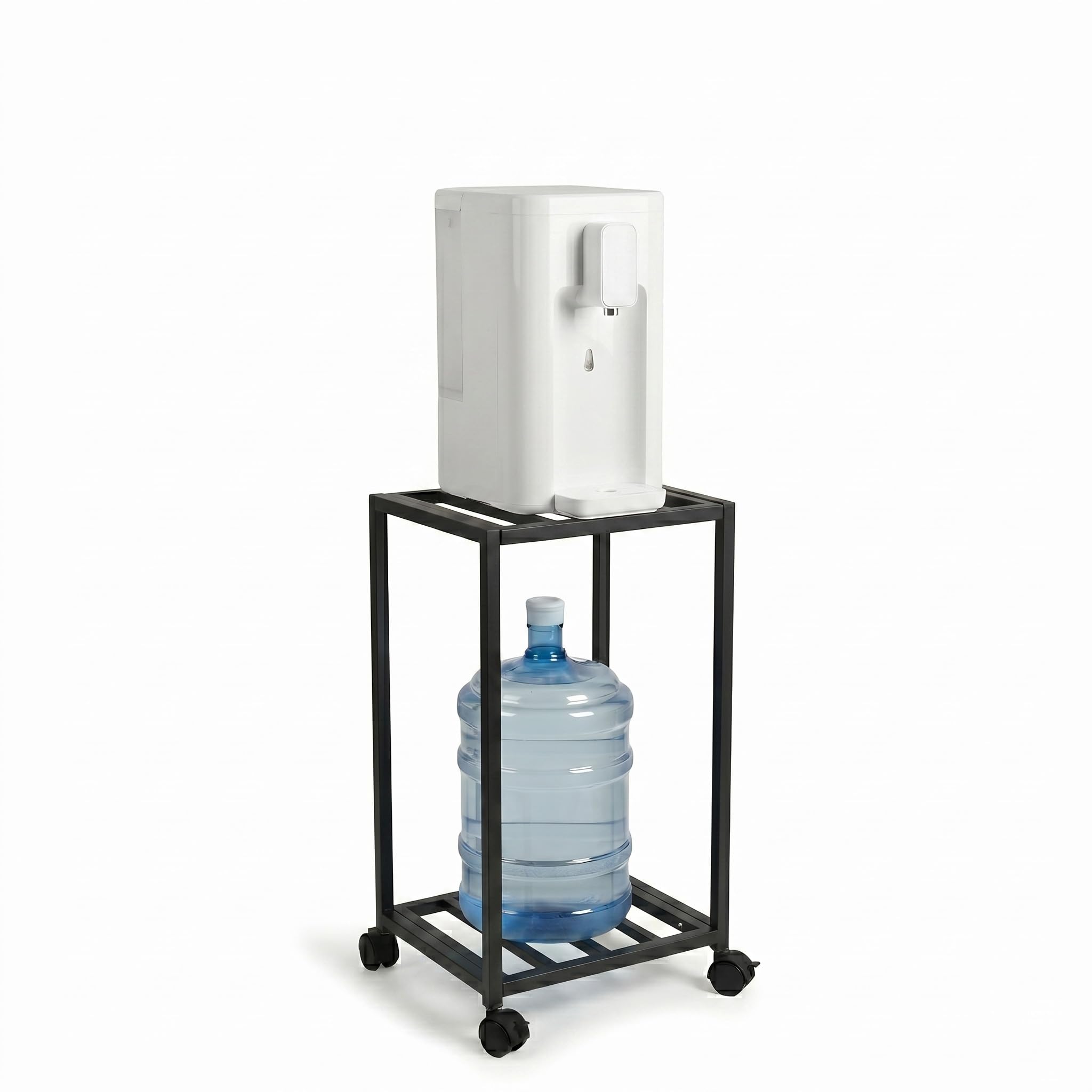 Water Dispenser Stand with Wheels | Heavy Duty Metal Water Can Stand | 2-Tier Water Bottle Storage Rack | Stand for 20L Bottle | Mobile Organizer for Home, Office, Kitchen (Black)-image-44