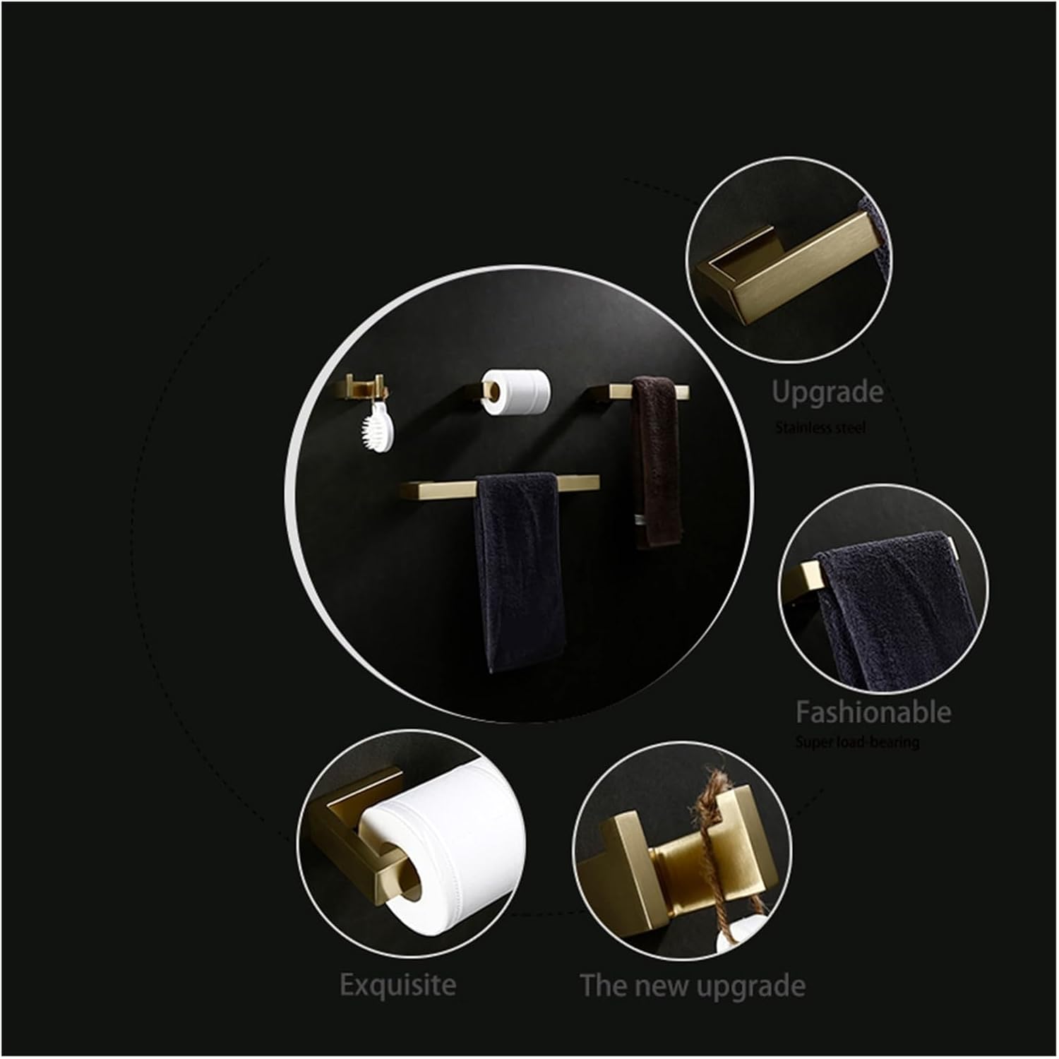 RAHBI ブラッシュゴールドバスルームアクセサリーセット壁掛けバスルームハードウェアセットトイレットペーパーホルダータオルバーロー  バスルームハードウェアセットホワイトローブフックタオルレールレールバーラックバーシェルフティッシュペーパーホルダー歯ブラシ ...