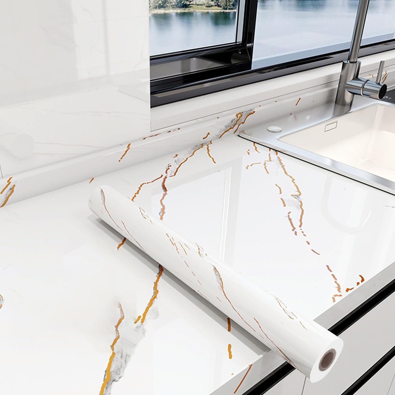 Foelanne Style E Back Self Adhesive Wallpaper, Marble Contact Paper Multicolor Multiple Sizes(,60Cm*5M)