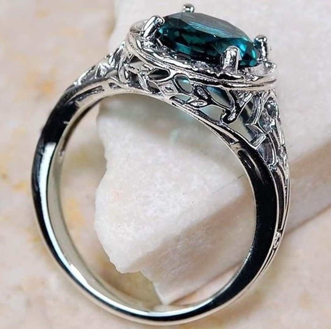 ASFKIPMF Noble Women 5ct Birthstone Solitaire Engagement Ring Emerald Cut Created 925 Sterling Silver Ring Ladies Rainbow Gemstone Wedding Ring Cocktail Party Eternity Promise Band Ring Size 10 - Image 5