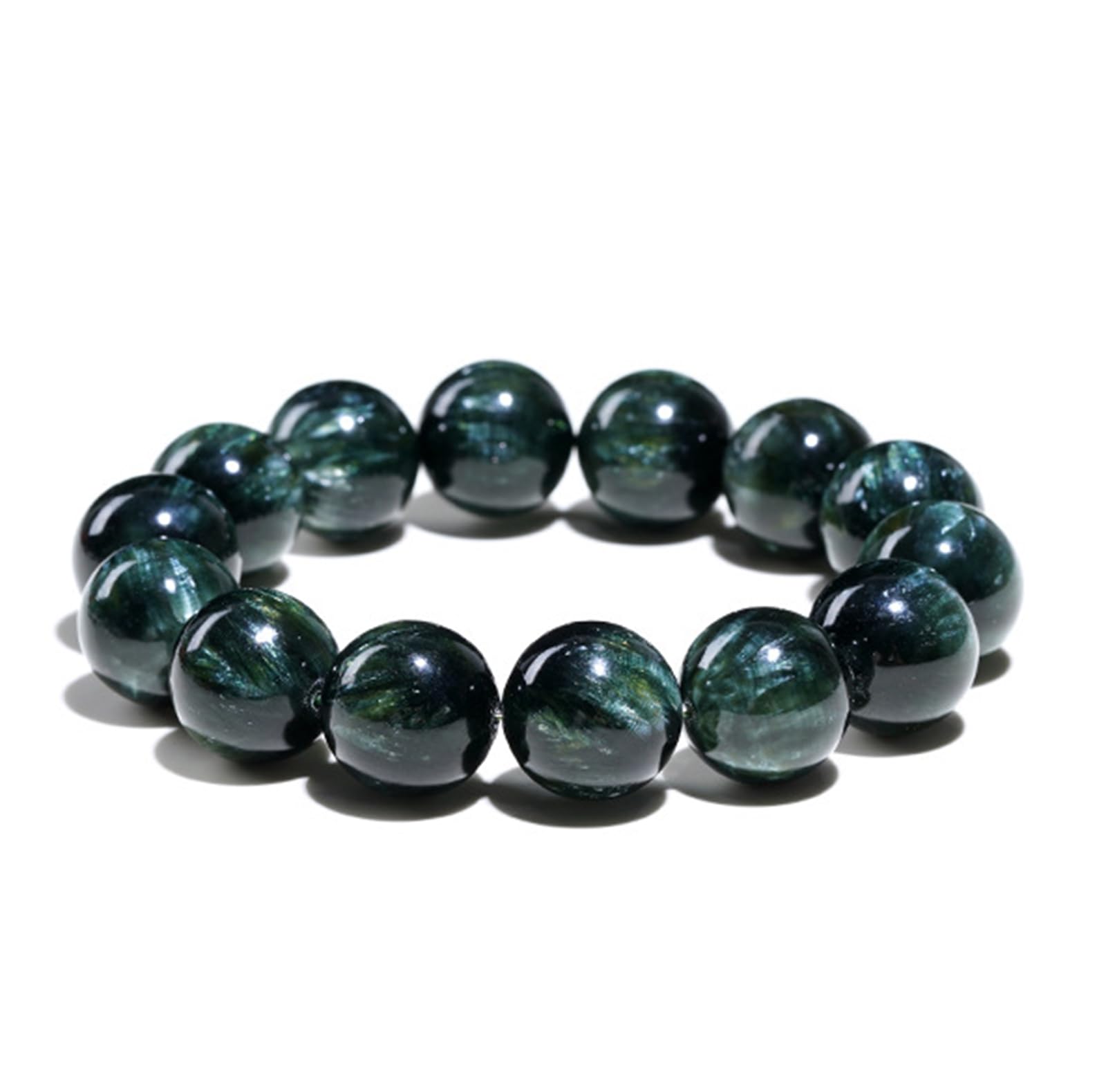 Bracciale con Perline di serafinite Verde Naturale - Bracciale Elasticizzato Unisex in Cristallo di Drago Verde per Meditazione, Yoga e guarigione Spirituale,14~14.8mm