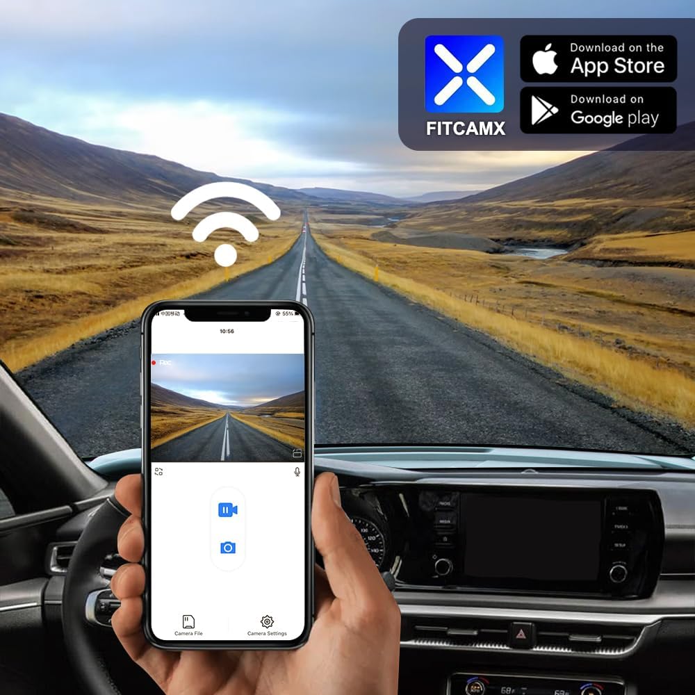 Fitcamx 4K Dash Cam Suitable for Kia K5 2021-2024 (Part No#L3000) LX LXS GT-Line EX GT, OEM Look, 2160P UHD Video, Built-in WiFi & APP, Loop Recording, Collision Detction, Plug & Play, 64GB Card