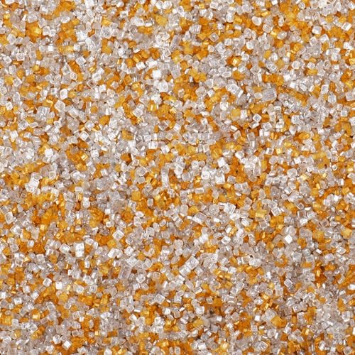 Image of Gold Silver White Sanding Sugar Sprinkles Mix, 4.6 oz Edible Sparkling Sugar Crystals for Baking Topping, Cupcakes, Cookies, Ice Cream & Cake Decorating, Wedding Graduation Party Christmas Supplies