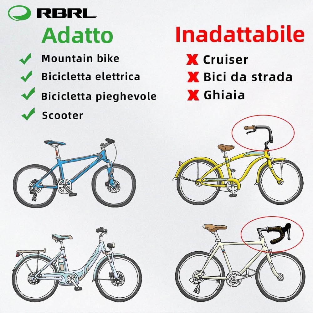RBRL Specchio retrovisore per bicicletta, non facile da bloccare, infrangibile e duraturo, regolabile a 360° per e-bike (sinistra)