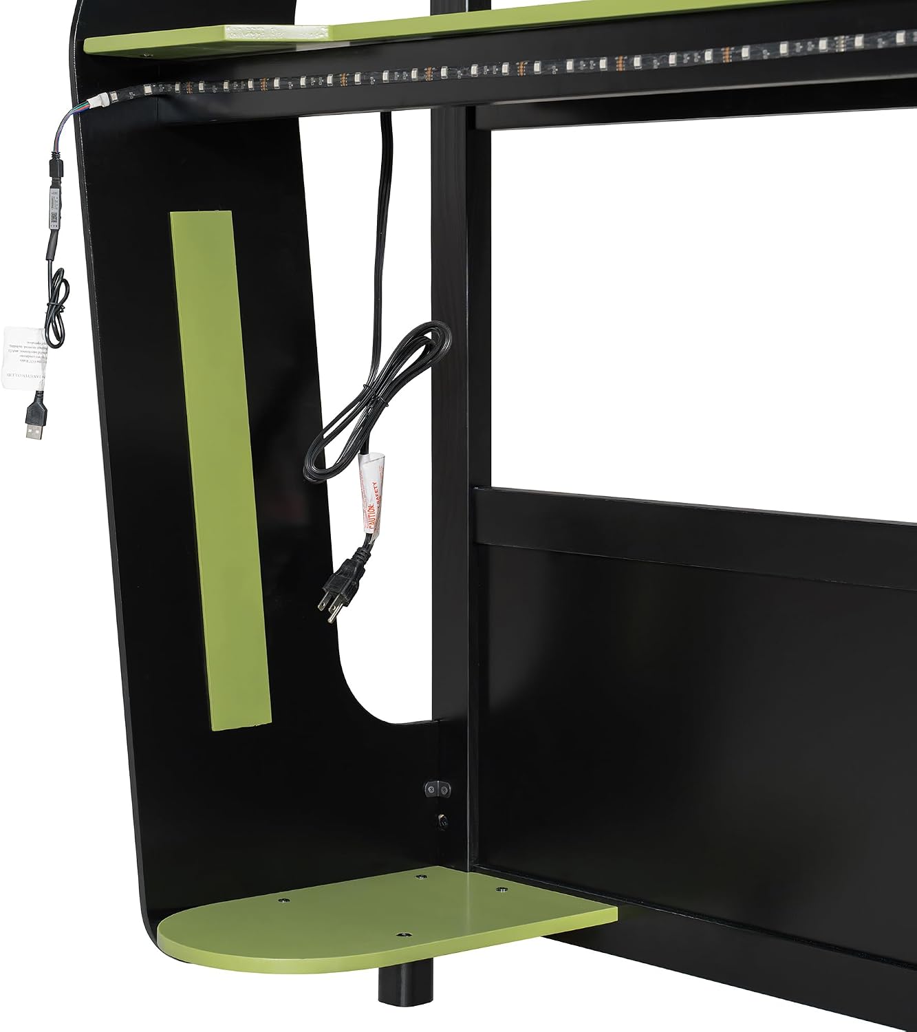 Merax Gaming Bunk Bed with Side-Mounted Oversized RGB Desk, USB Charging Ports & Cable Grommet, LED Light Strip, Heavy-Duty Esports Loft Frame – Cool Design, Full-Size, Green