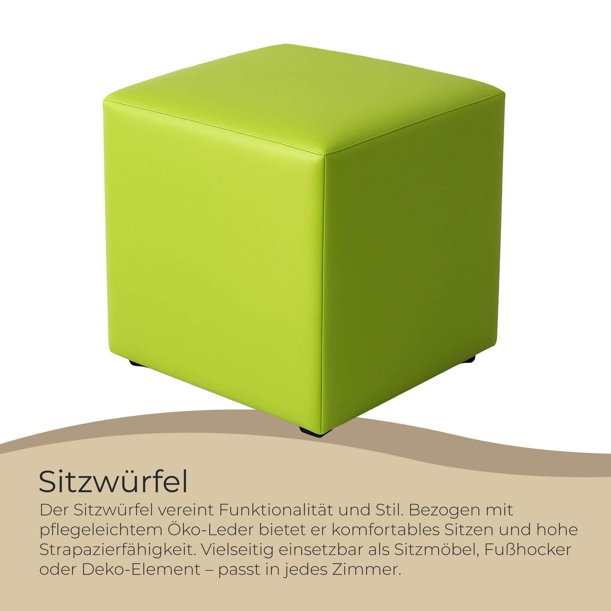 Hocker Wohnzimmer Sitzhocker - Quadratisch 40 x 40 cm - Sofahocker - Öko-Leder - Schwarz