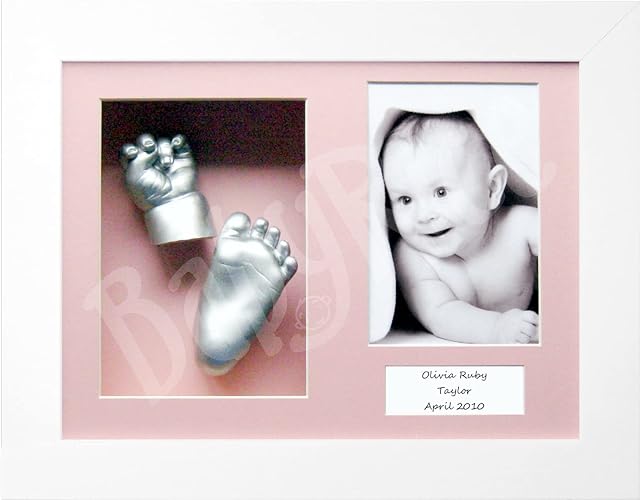 Baby Casting Kit with White 12x9" Shadow Box Display Frame, Silver Paint for Hand, Foot Casts by BabyRice (Pink/Pink)