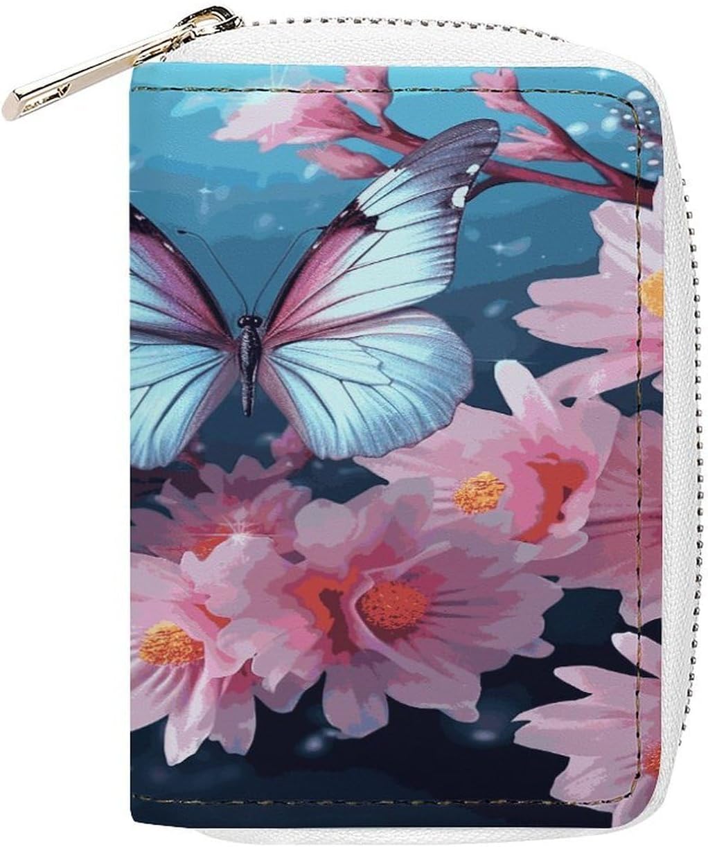 Butterfly Blossoms Card Holder RFID Blocking,Credit Card Wallet for Women And Men,Card Case Organizer Bag with Zipper