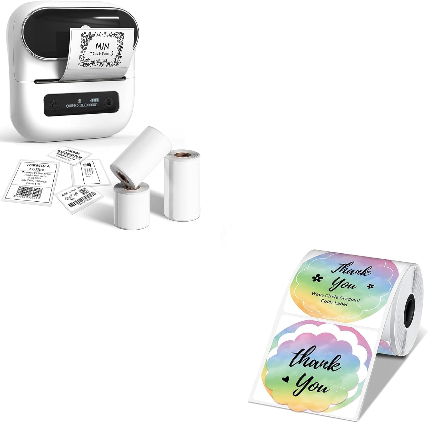 Phomemo M220 Label Maker & 1 Roll Wavy Thermal Round Gradient Rainbow Label, New Flagship 3.14 Inch Bluetooth Portable Thermal Label Printer, with 3 Coiled Label