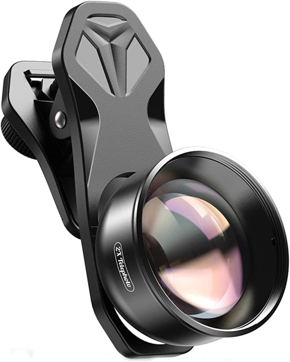 HB2X 2X Zoom Telephoto Lens, 4 Elements 4 Groups, Multi-layer Coating, Black, Universal Clip-on for Dual/Single Lens Smartphones, X/Xs/8P/Galaxy/Huawei/Xiaomi