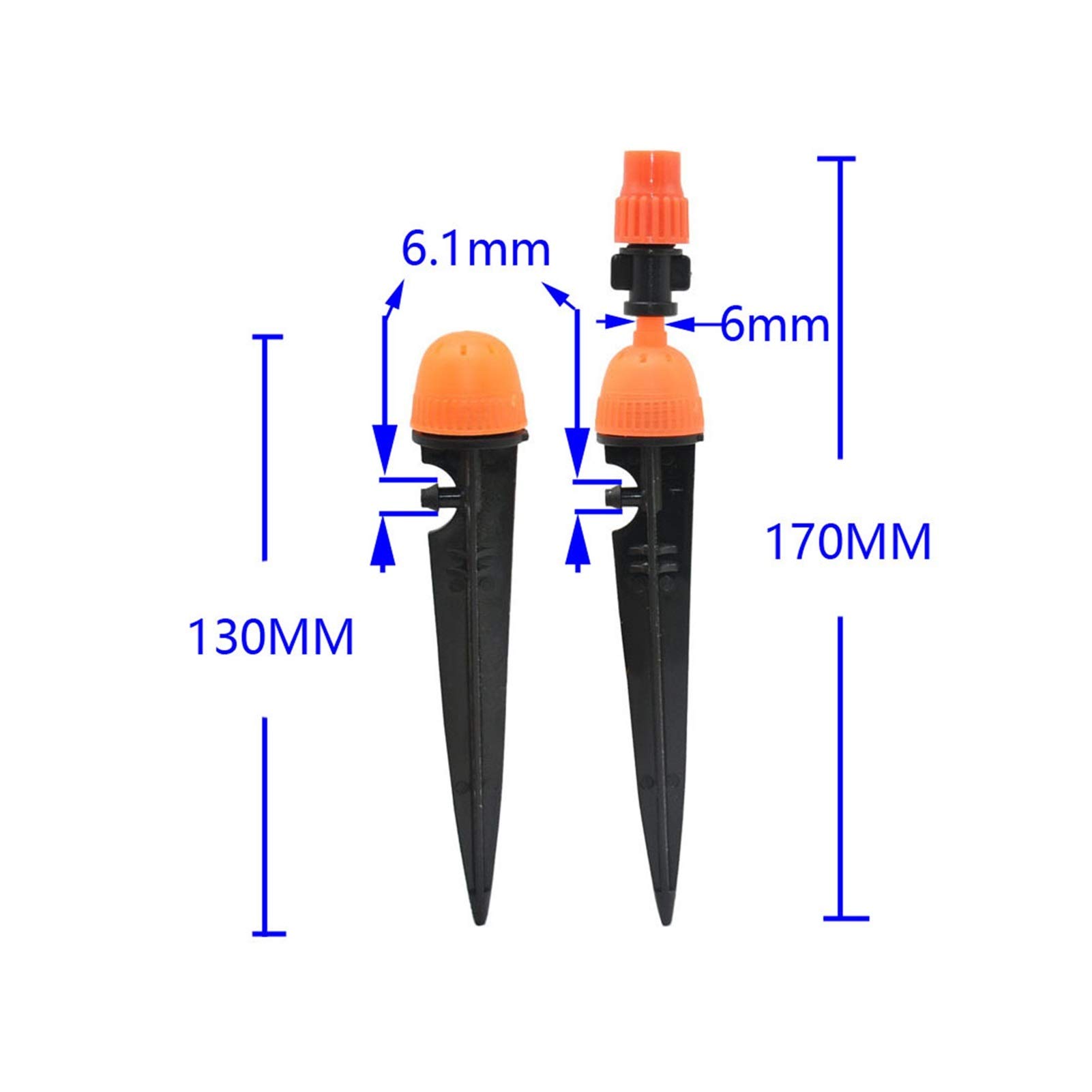 Kit de manguera de rociadores de plantas 50 rociadores de naranja de 360 ​​grados, ajustables, con soporte de boquillas de neblina de gotero, para irrigación de jardín (Color : B)
