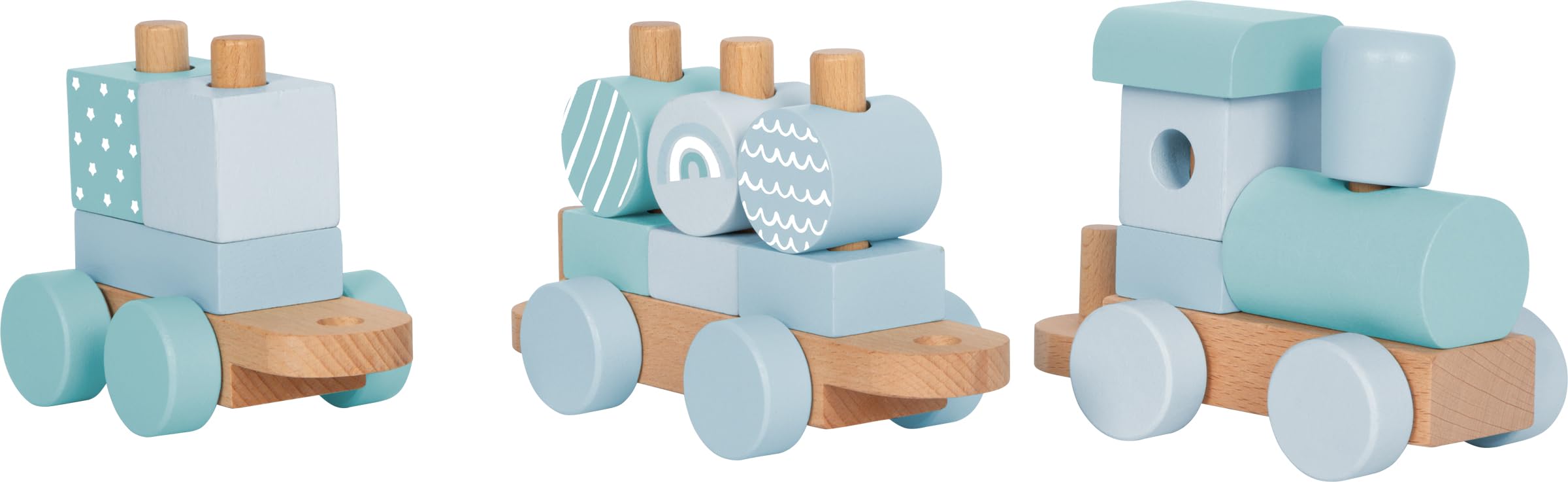 Small Foot Trenino Blu in Legno, con 14 Elementi da combinare, per Bambini dai 12 Mesi, 12695