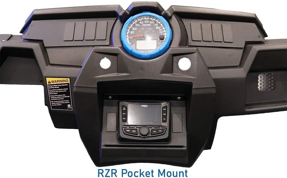 UTV Stereo RZR Pocket Head Unit Mount for 14+ 1000's, 16+ Turbo's, and 16+ 900's. Fits Wet Sounds WS-MC2, JVC KD-MR1BTS, Rockford PMX2, and Rockford PMX3 (Mount Only) Dash Kit