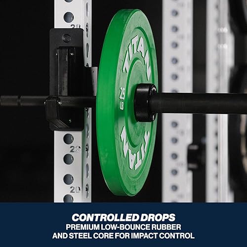 Miniatura 4 de Titan Fitness Economy Olympic Bumper Plates, Color-Coded by IWF Standards, Low Bounce Rubber with Steel Insert, Weightlifting and Strength Training,