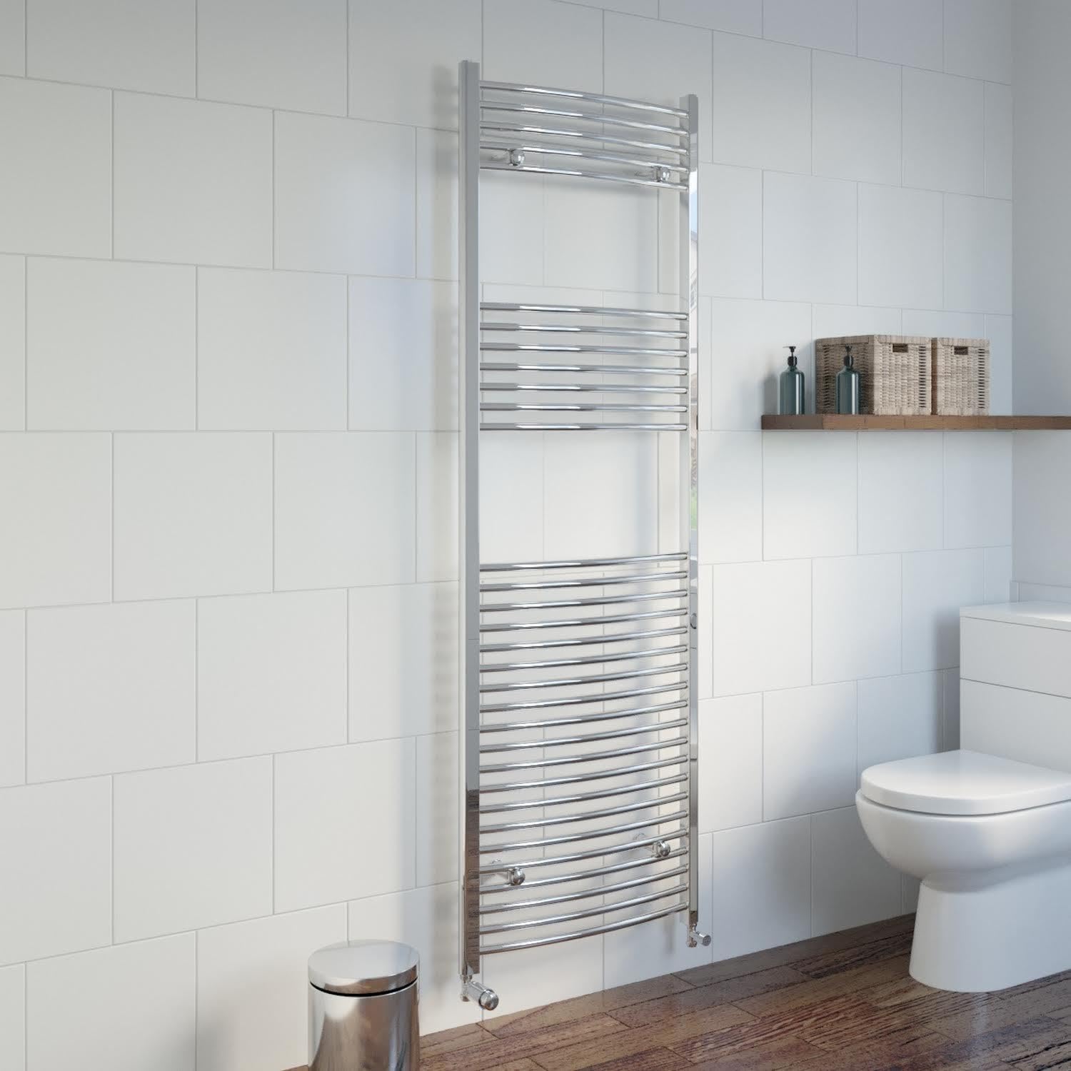 Duratherm Chrome Duratherm® 1800 X 600Mm Curved Heated Towel Rail Radiator Modern Central Heating Bathroom Warmer Wall Mounted Ladder Rad, Polished