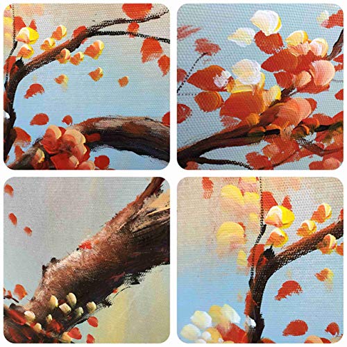 ARTLAND Modern 100% Hand Painted Flower Oil Painting on Canvas"Orange Plum Blossom" 3-Piece Gallery-Wrapped Framed Wall Art Ready to Hang for Living Room for Wall Decor Home Decoration 36x72inches