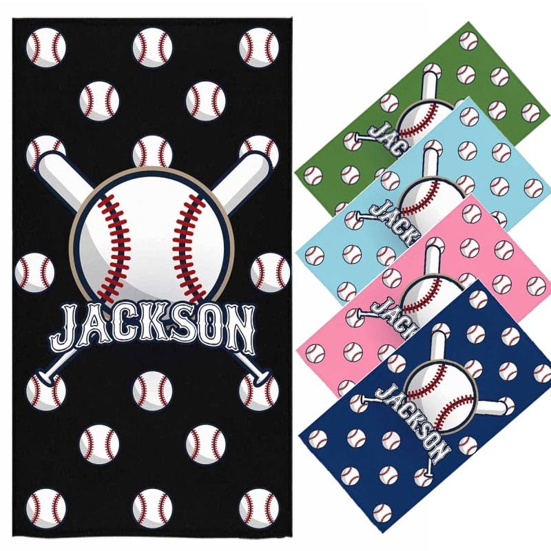 Personalized Kids Beach Towels for Boys - Sports Fan - Custom Baseball Beach Towel with Name Microfiber Quick Dry Customized Pool Towels & Bath Towels for Summer Holiday Baseball Team Gift 3 Sizes