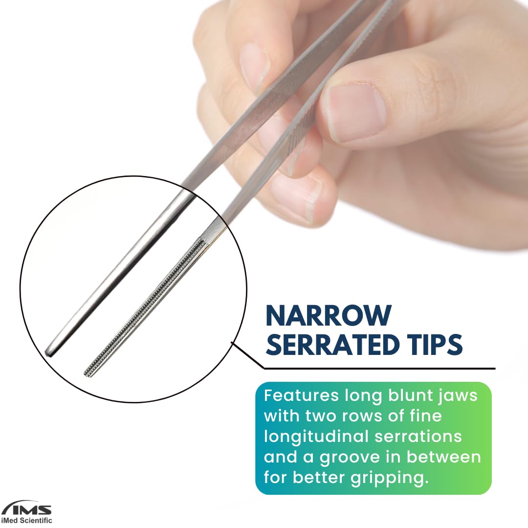 Debakey Artery Forceps Stainless Steel Thumb Tissue Tweezers with Fine Longitudinal Serrated Narrow Tips for Atraumatic Surgical Microscopy Dissection Comes in Gold Handle (9 Inch)