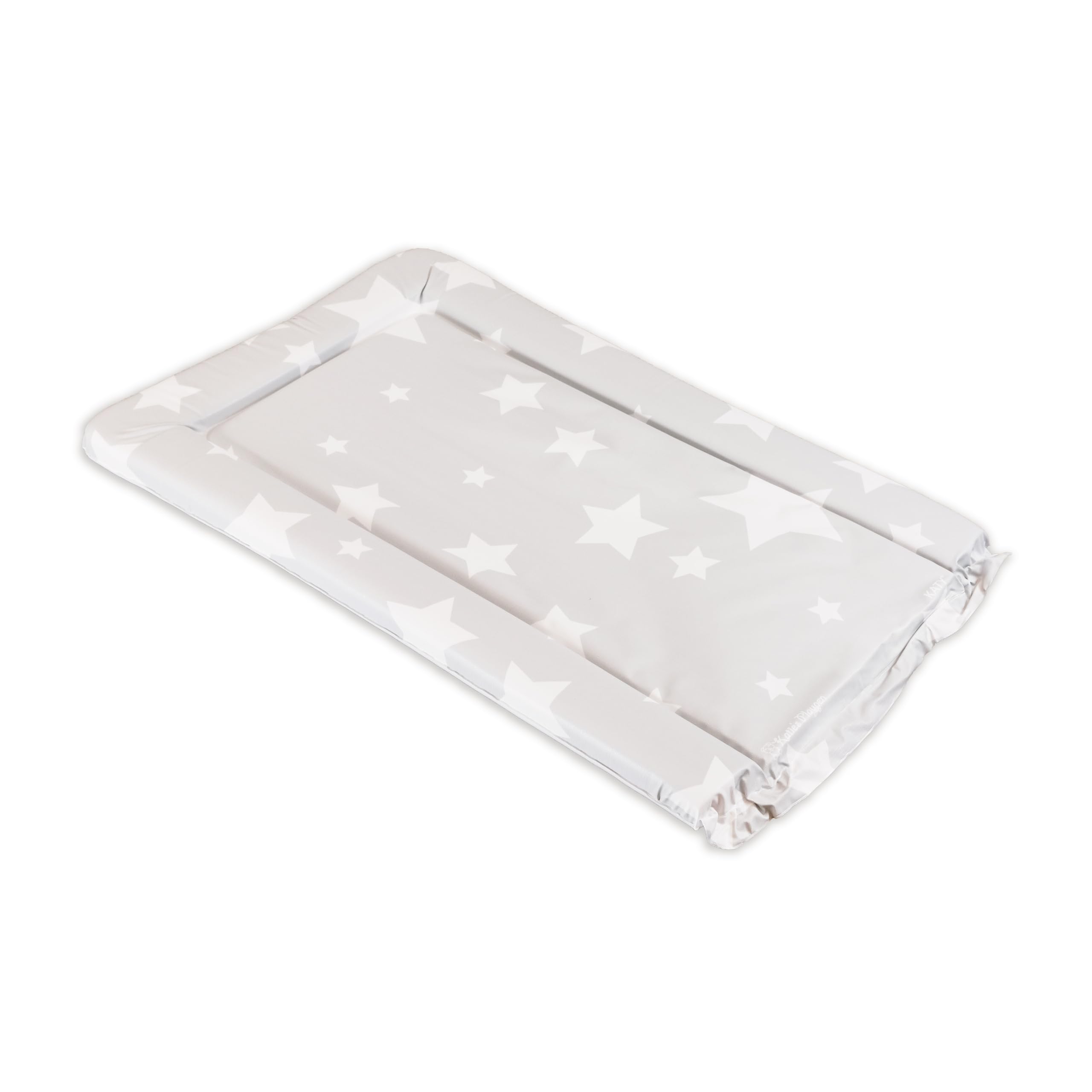 KATY Deluxe Baby - Cambiador unisex impermeable con bordes elevados, color gris claro con diseño de estrellas blancas