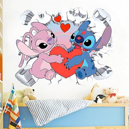 Miniatura 2 de XiaoNong - Calcomanías de pared de Lilo y Stitch para niños, diseño de dibujos animados, para decoración de pared de dormitorio, calcomanías de