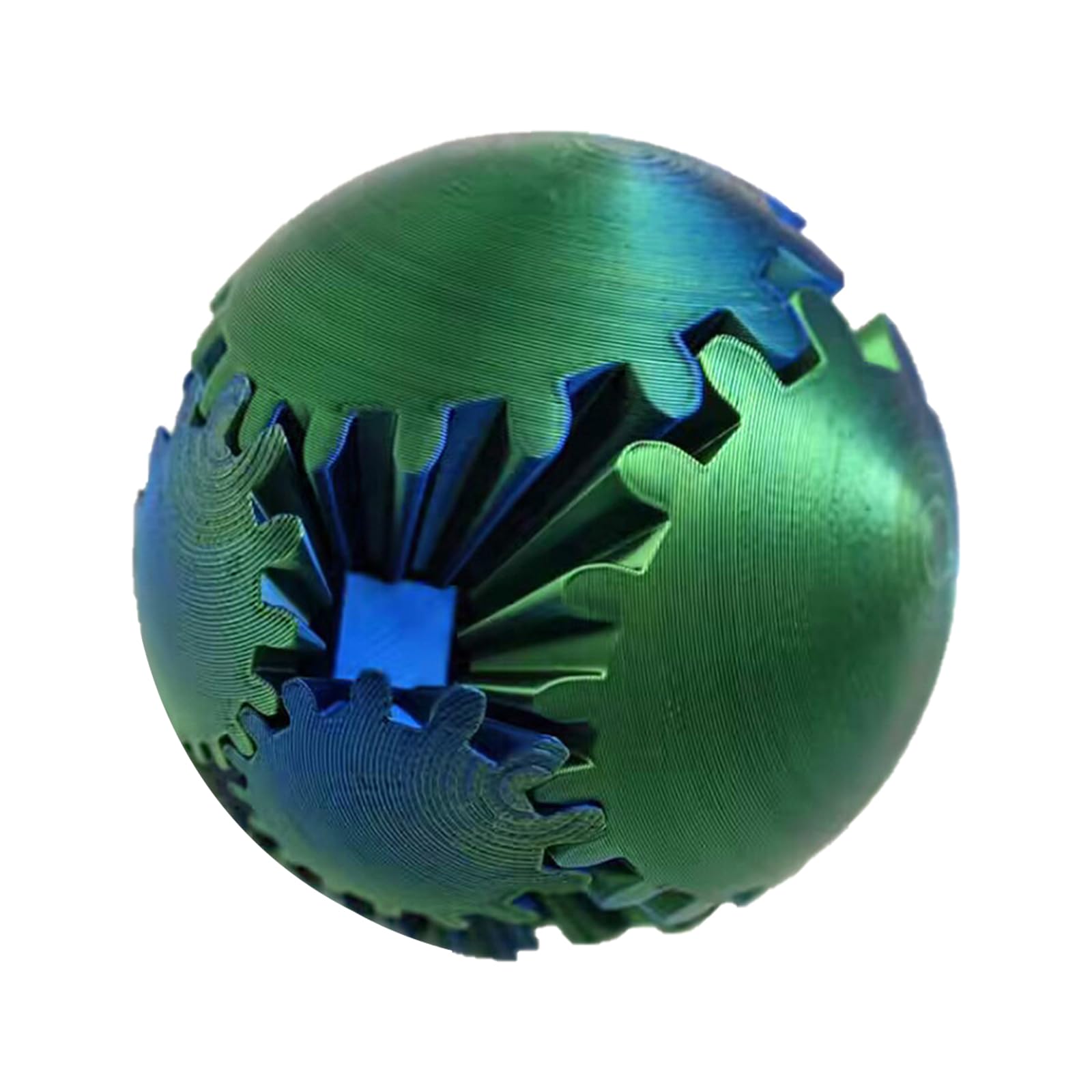 Gear Ball Fidget, 3D Printed Sphere Puzzle Cube, Steampunk Whirling Ball, Stress Relief Toy, Helix Screw Fidget for Anxiety and Focus, Unique Gear Ball Spinner (Green Blue)