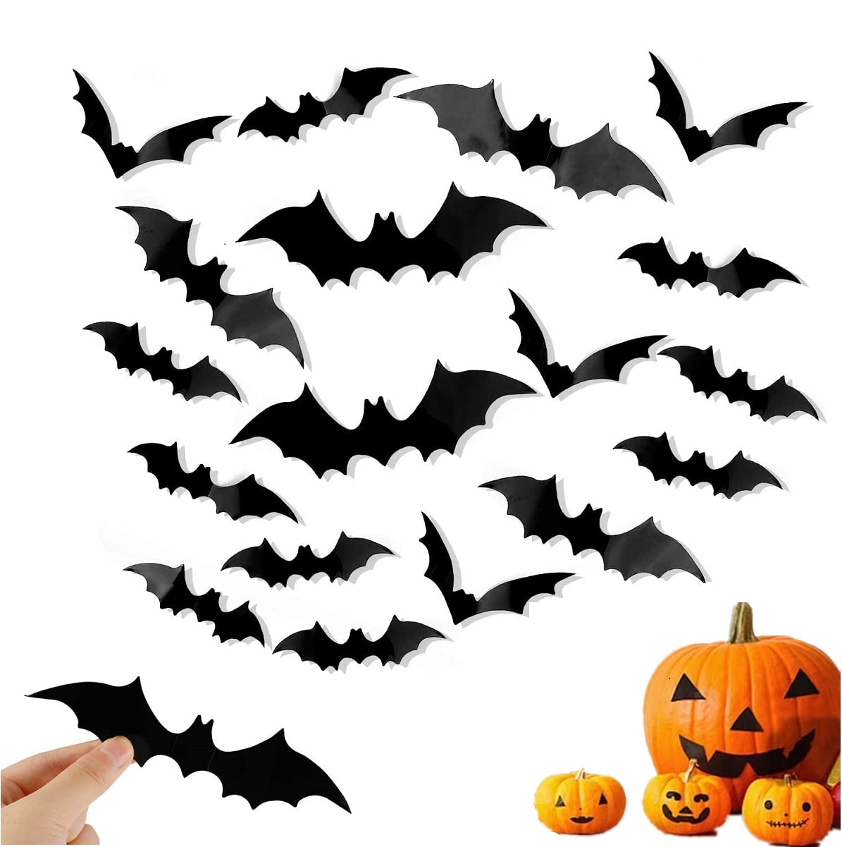 Halloween Bats Wall Decor,60 Pcs 3D Bat Halloween Decoration Stickers for Home Decor 4 Different Size Black Spooky Bats for Halloween Room Decor