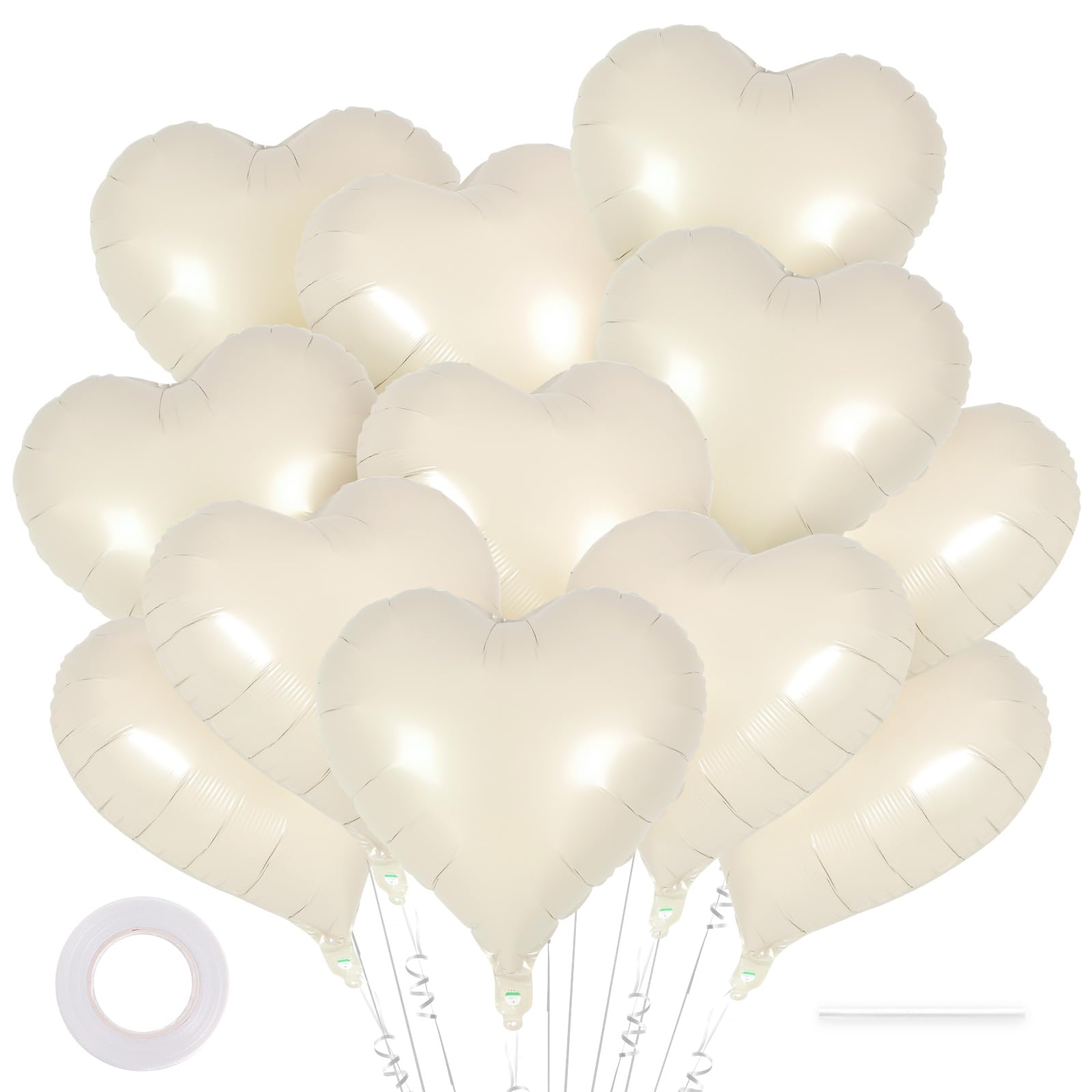 12 Pcs Cream Heart Balloons,18 Inch Cream White Heart Shape Foil Balloons Love Balloon Valentine Balloon for Birthday Party Wedding Engagement Party