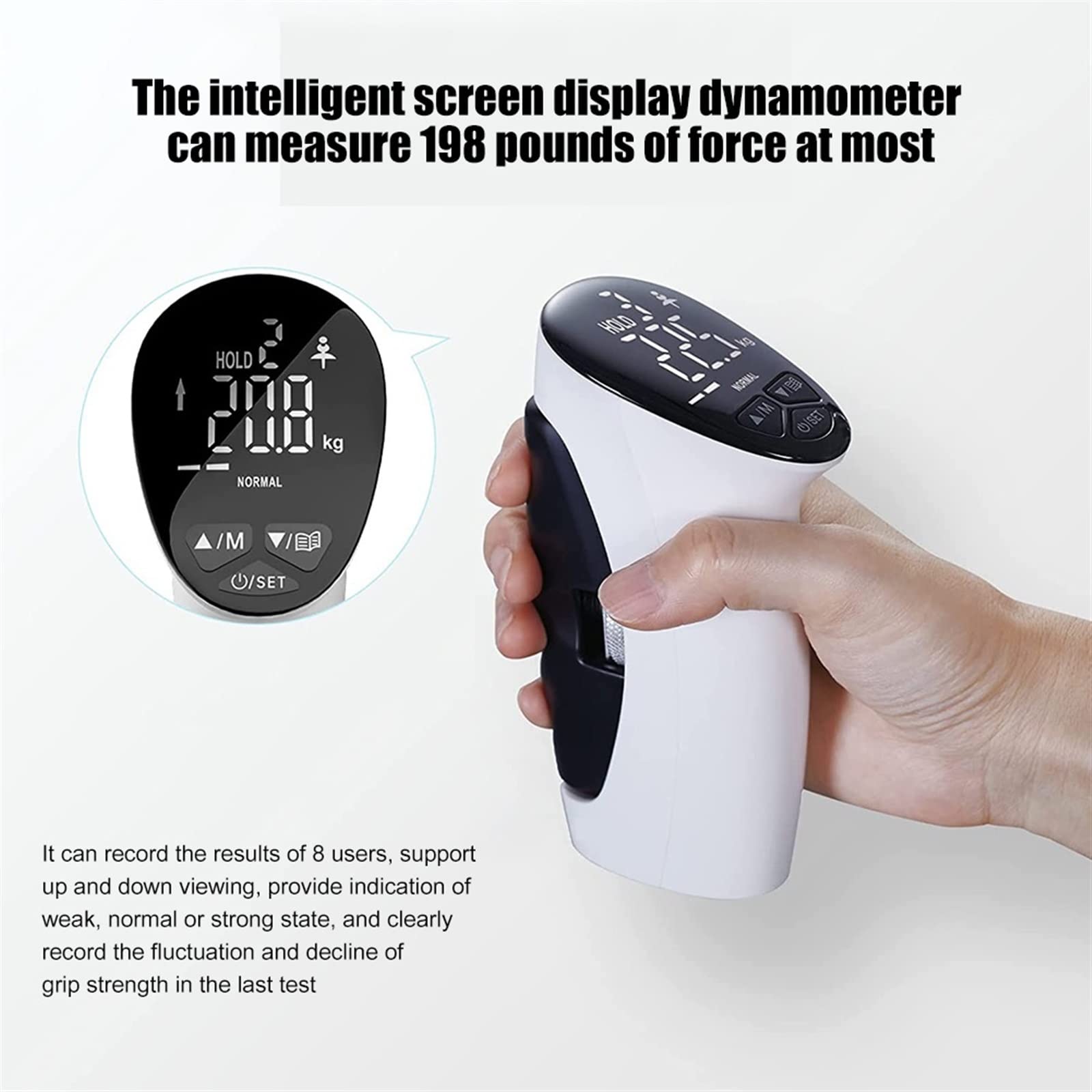 Dinamómetro Digital, medidor de Fuerza, Strenza de Agarre Entrenador de Agarre de Agarre Probador de Agarre de Mano Dinamómetro de Mano de Mano Digital Dispositivo de medición