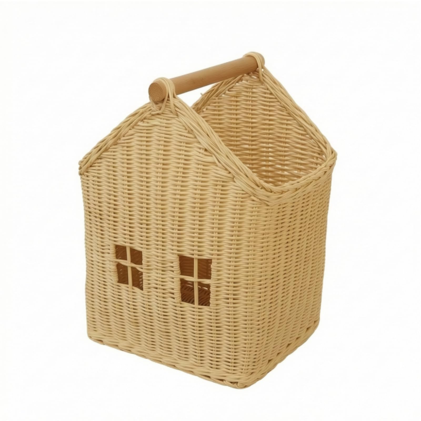 Cestino Portaoggetti Bambini Cesta Contenitore Organizzatore Cassetta Raccoglitore Intrecciato con Maniglia in Legno Leggera Trasportabile Adatto per Cameretta Libreria Tavolo, Grande