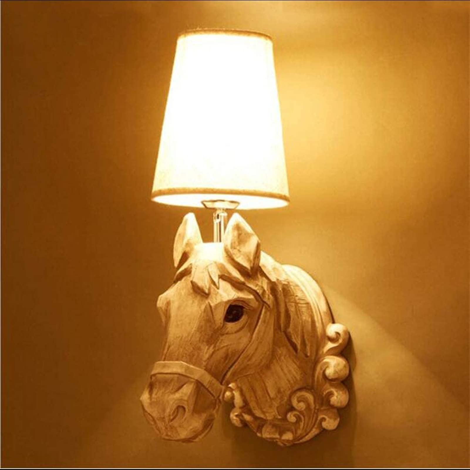 Cabeza De Caballo Blanco Lámpara De Pared De Resina Cabeza De Animal Lámpara De Pared Dormitorio Aplique De Pared Sala De Estar Restaurante Bar Pasillo Iluminación Decoración
